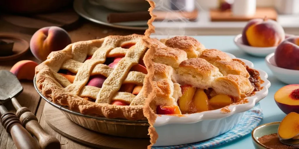 What is the difference between a peach pie and a peach cobbler?